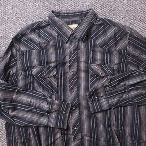 Wrangler Western Shirt Mens 2XB 2XL Gray Black Striped Pearl Snap Pockets Button